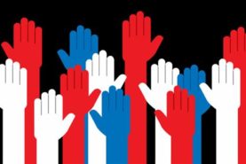 Red, white and blue hands