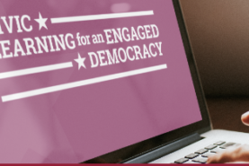 Computer screen showing the words Civic Learning for an Engaged Democracy